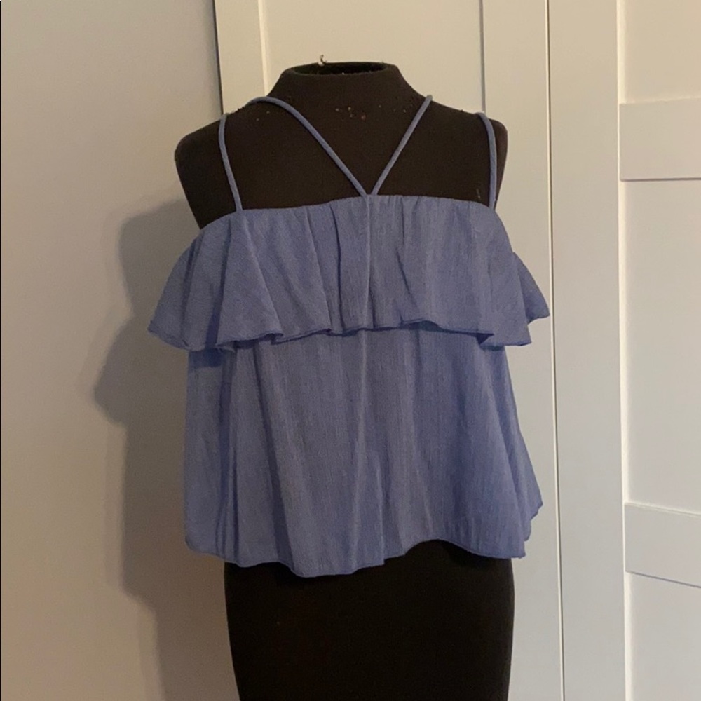 Blue Criss-Cross spaghetti strap tank top